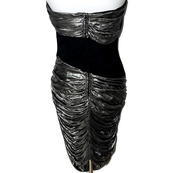 MOSCHINO Vintage 90’s Silver Metallic Lamé Strapless Sweetheart Fitted Dress - Picture 2 of 15